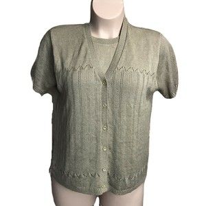 CL Cricket Lane Button Up Sweater Blouse Shirt ~ Sz XL ~ Brown ~ Short Sleeve